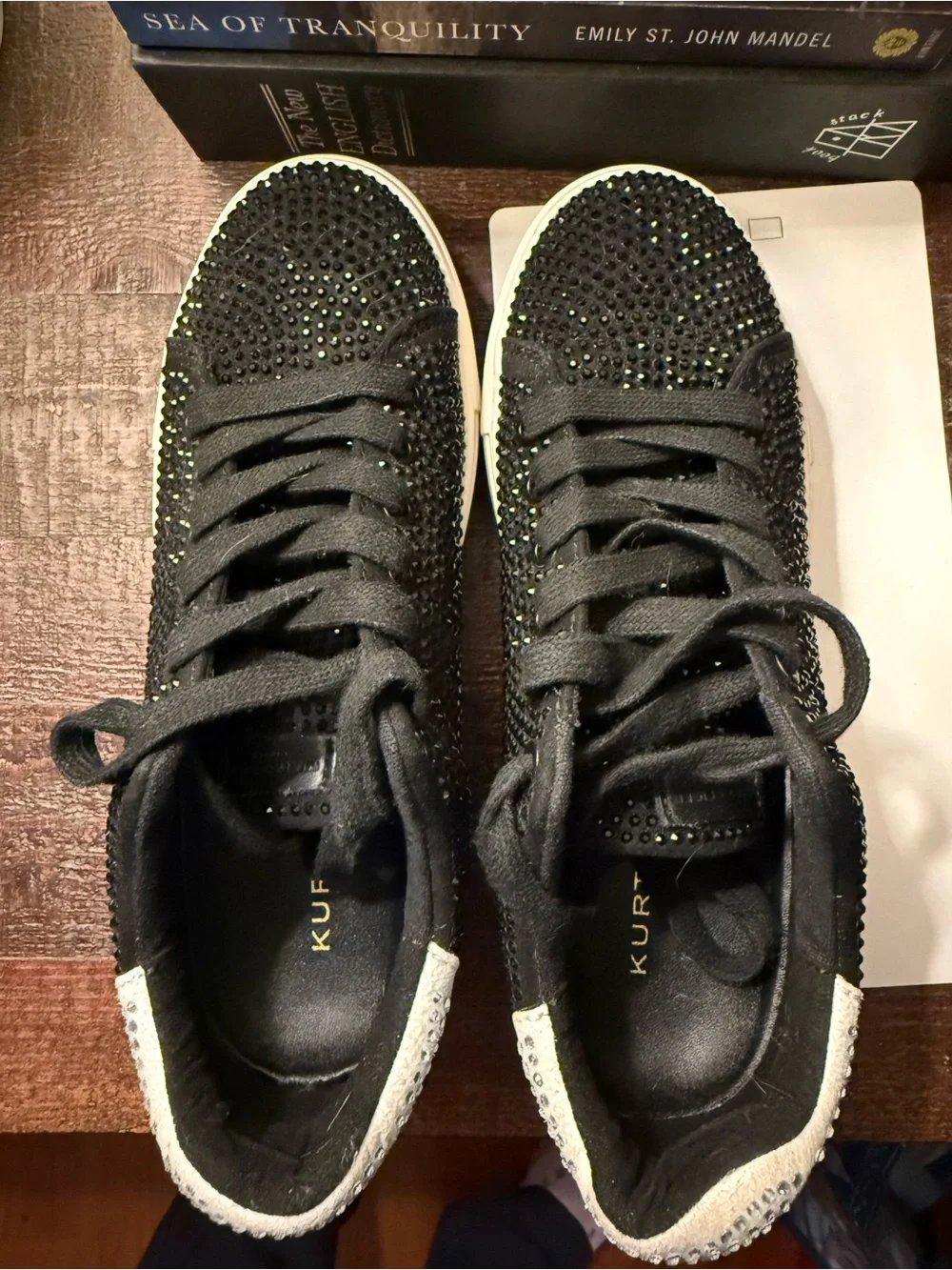 Kurt Geiger Black and White Crystal Embellished Platform Sneakers